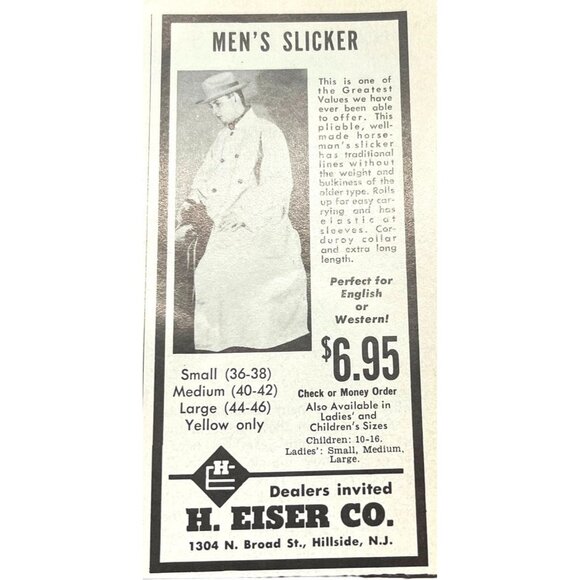 H Eiser Mens Fashion Vintage Print Ad 1960s Raincoat Slicker Western Ranch - Picture 6 of 6